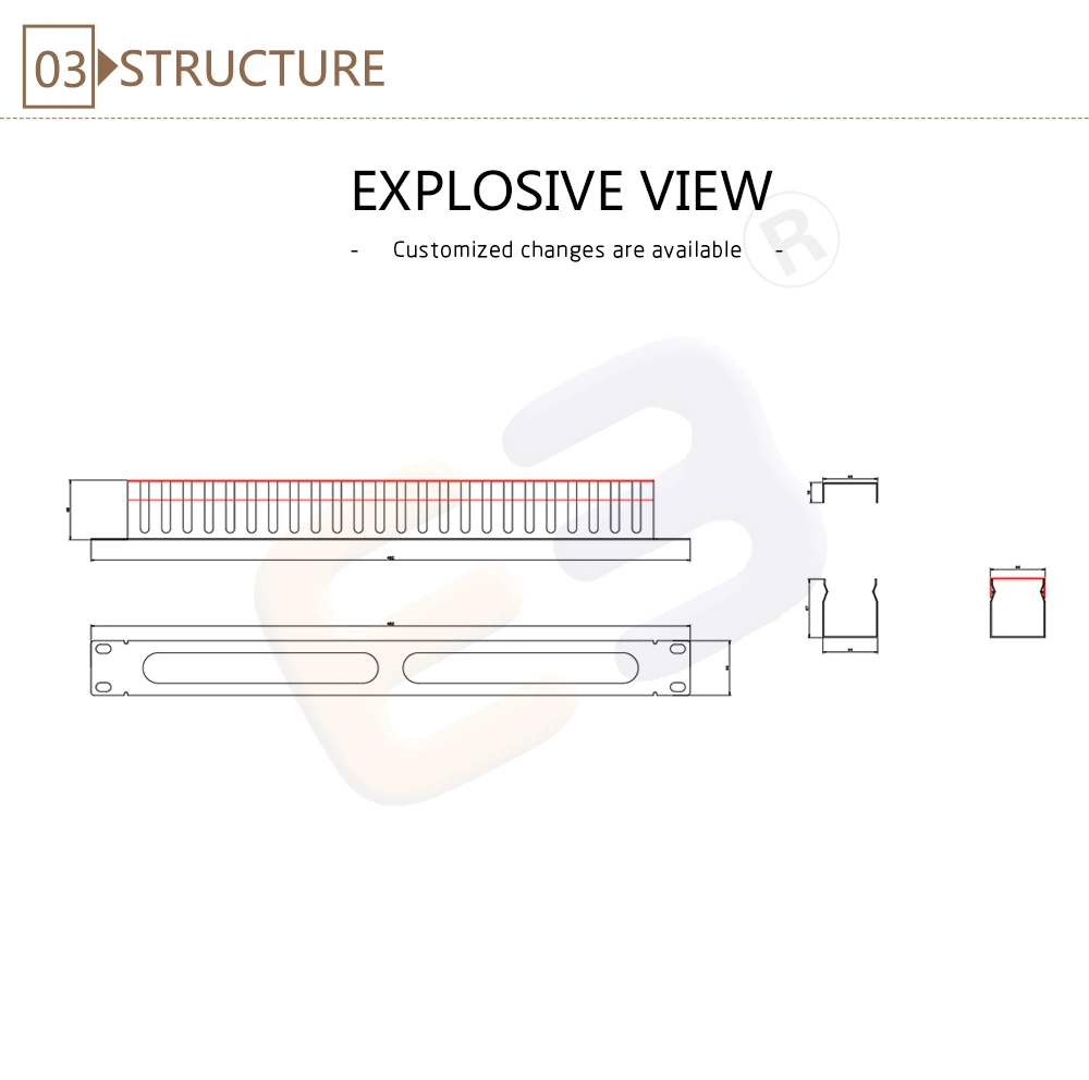 1u 25 Slot Metal Cable Management with Cap Patch Panel Cable Manager