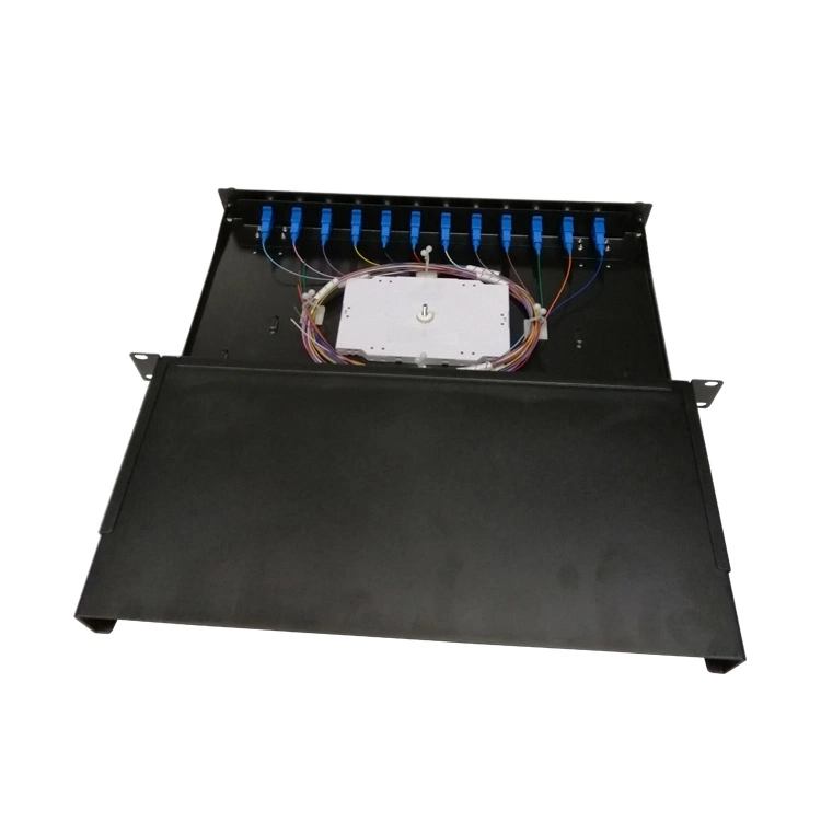 12/24 Port 1u Sc/LC/FC/St MPO Connector Jack Rack Mount Splitter Steel Fiber Optic Distribution Frame Termination Box/ODF/Patch Panel with Splice/Splicing Tray