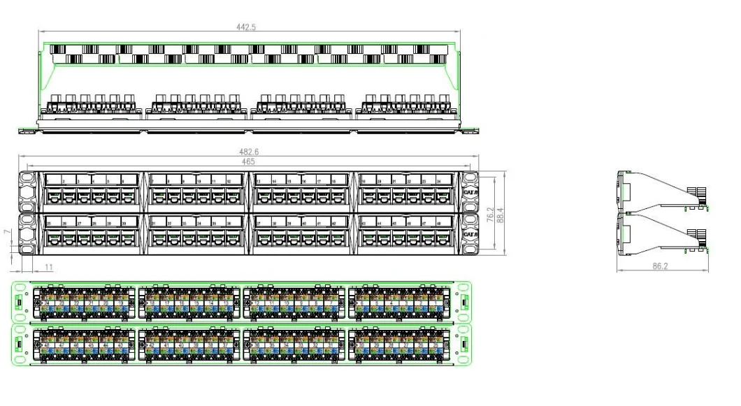 High Quality 2u 19 Inch Cat. 6 UTP 48 Port Removable Unshielded Patch Panel