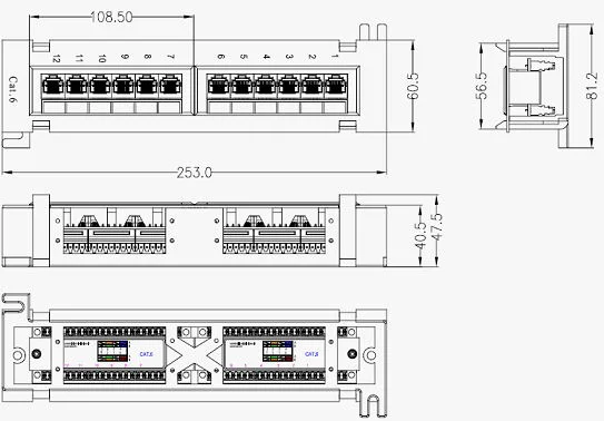 8 12 24 Port UTP Cat5e CAT6 CAT6A 1u 19inch RJ45 Patch Panel Black Keystone Patch Panel Frame Networking Rackmount