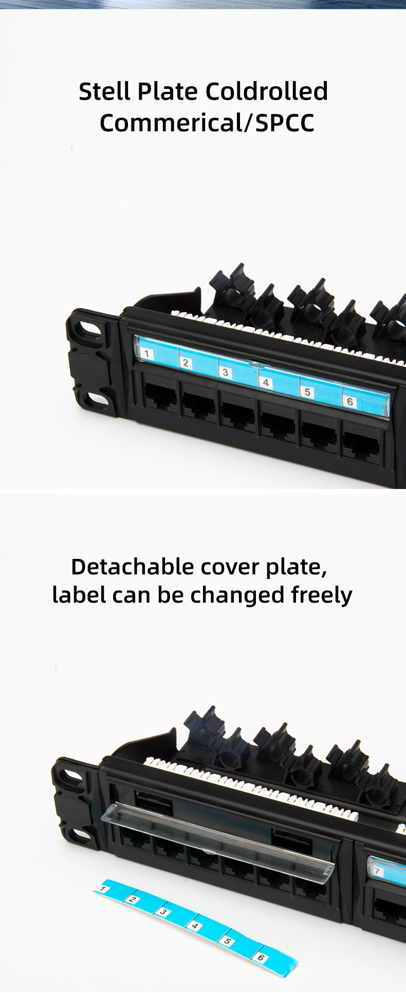 Network High Quality 24 Port UTP Dust Cap Modular Patch Panel with Back Bar