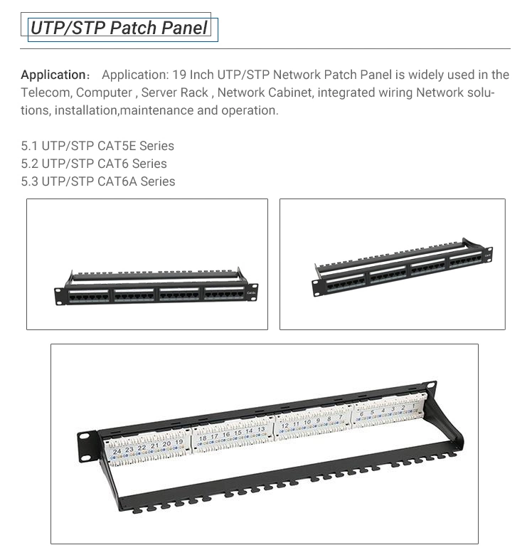 0.5u UTP Aluminium Patch Panel CAT6 24 Port Rack Network Patch Panel with Bracket