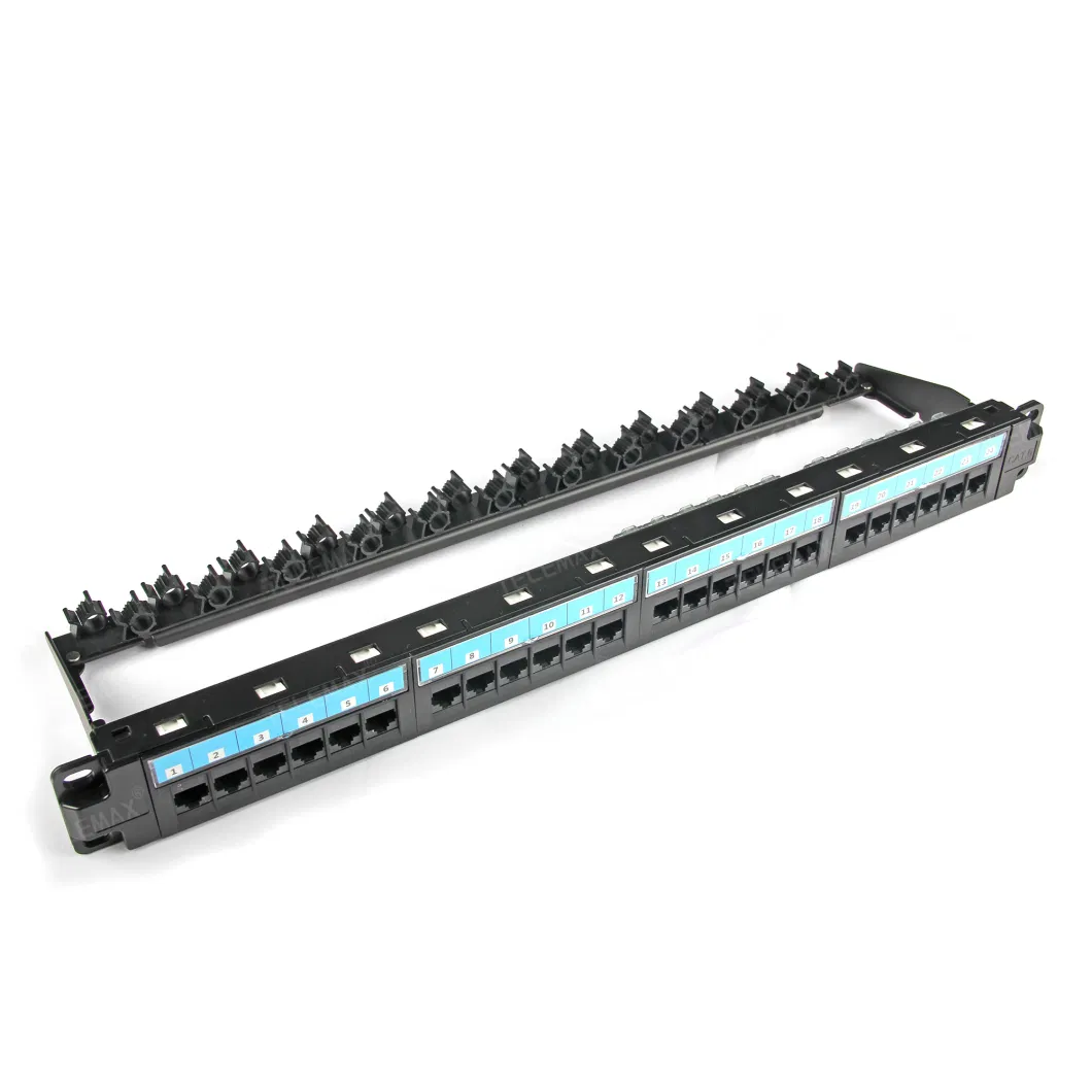 1u 19inch 24 Ports Cat 6 RJ45 UTP PCB Patch Panel Dual IDC with Plastic Cable Holder