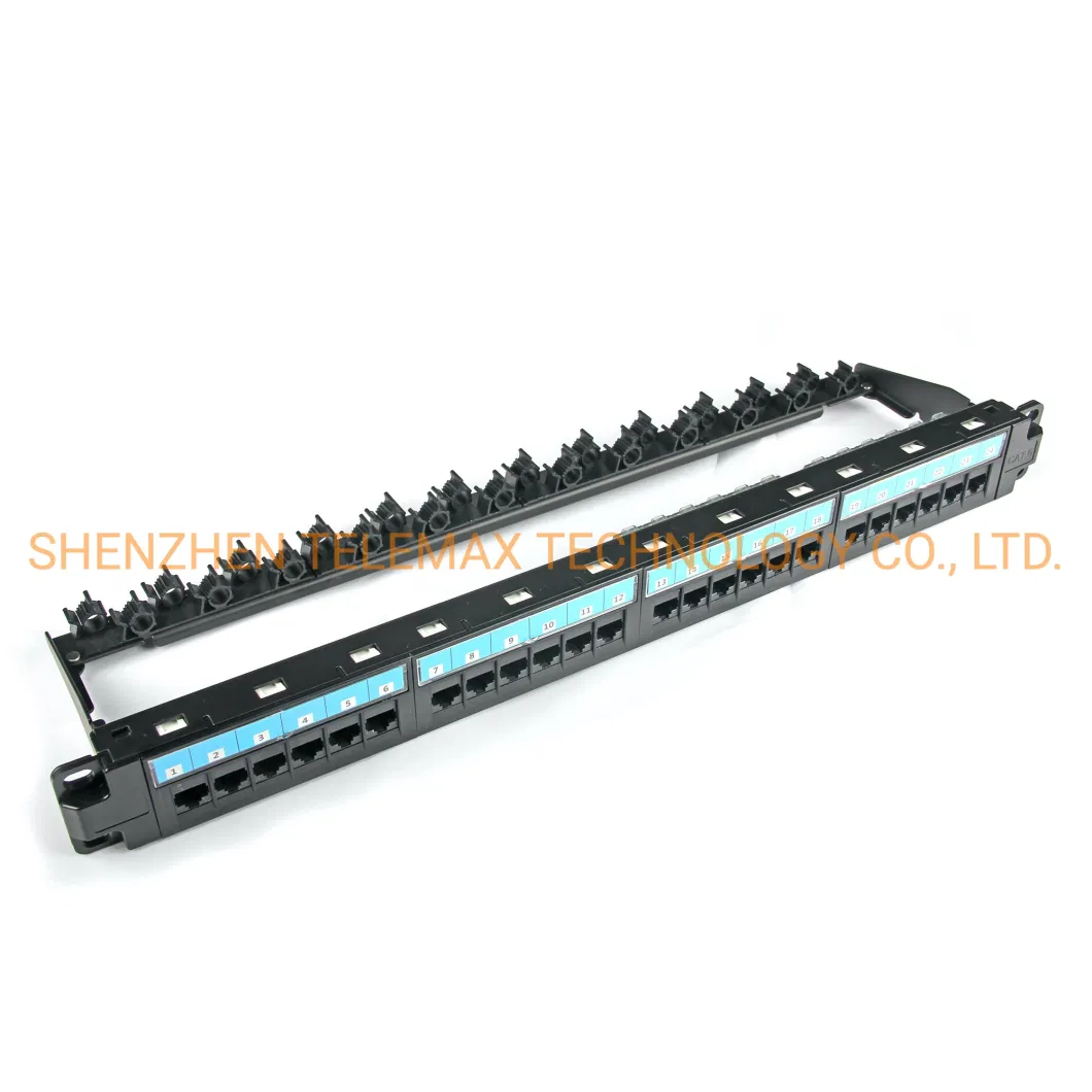 1u 19&prime;&prime; 24 Ports Cat 6 UTP PCB Patch Panel Dual IDC with Plastic Cable Holder