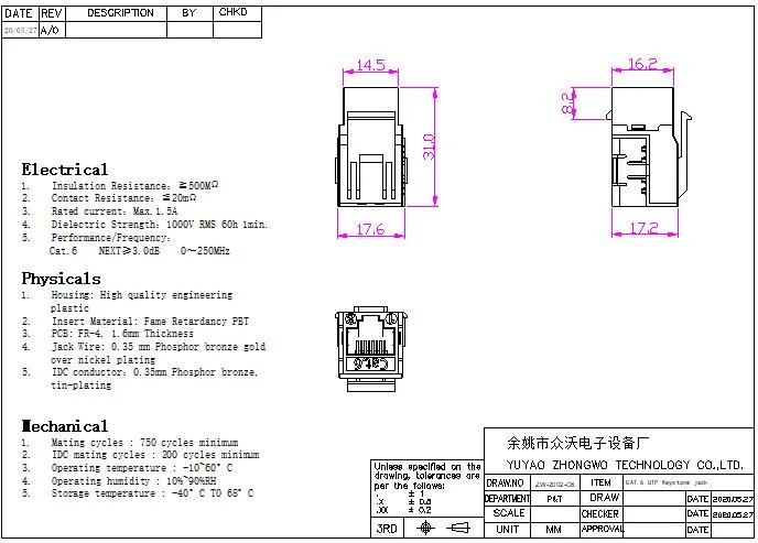 Gcabling UTP Keystone Jack Wall Plate Data Outlet Insert Modular Socket RJ45 Cat5e CAT6 CAT6A Punch Down Networking 568A 568b Ethernet Keystone