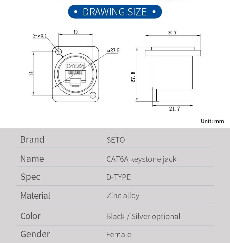 Factory CAT6A Connector Rj45keystone Jack CAT6A Jack Faceplate USB Panel Mounts