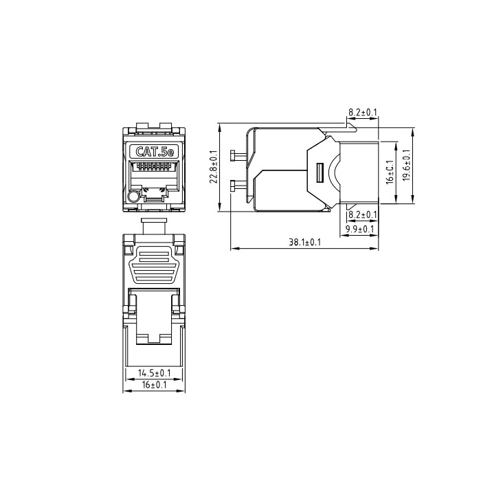 RJ45 CAT6 UTP Toolless Keystone Jack 180 Degree Unshielded Keystone 8p8c UTP Network Module Jack