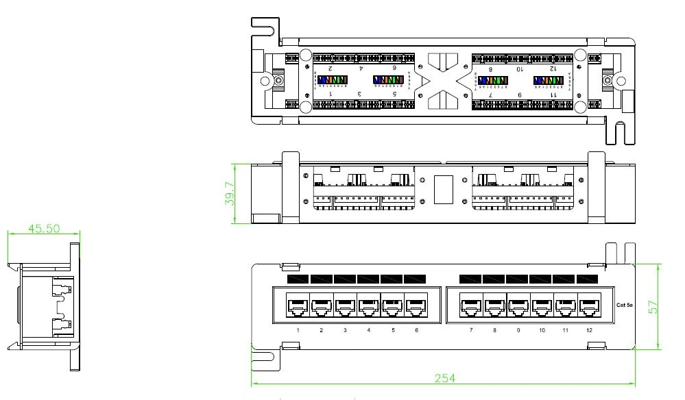 Hot Selling 12 Port Cat5e UTP Rack Mounted Modular Patch Panel with Back Bar