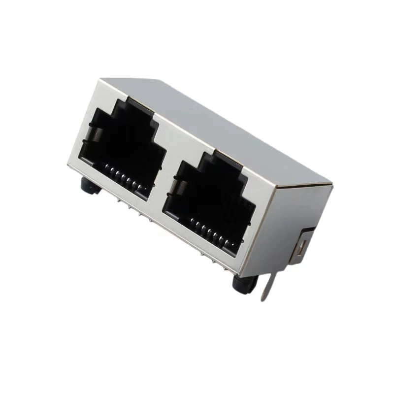 Modular Cat5 CAT6 Magnetic 8p8c Ethernet RJ45 1X2 Port 2.5g Base-T Gigabit Shielded Dual RJ45 Connector for PCB