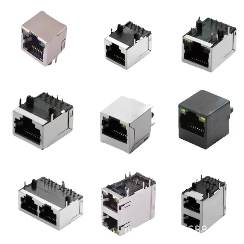 Modular Cat5 CAT6 Magnetic 8p8c Ethernet RJ45 1X2 Port 2.5g Base-T Gigabit Shielded Dual RJ45 Connector for PCB