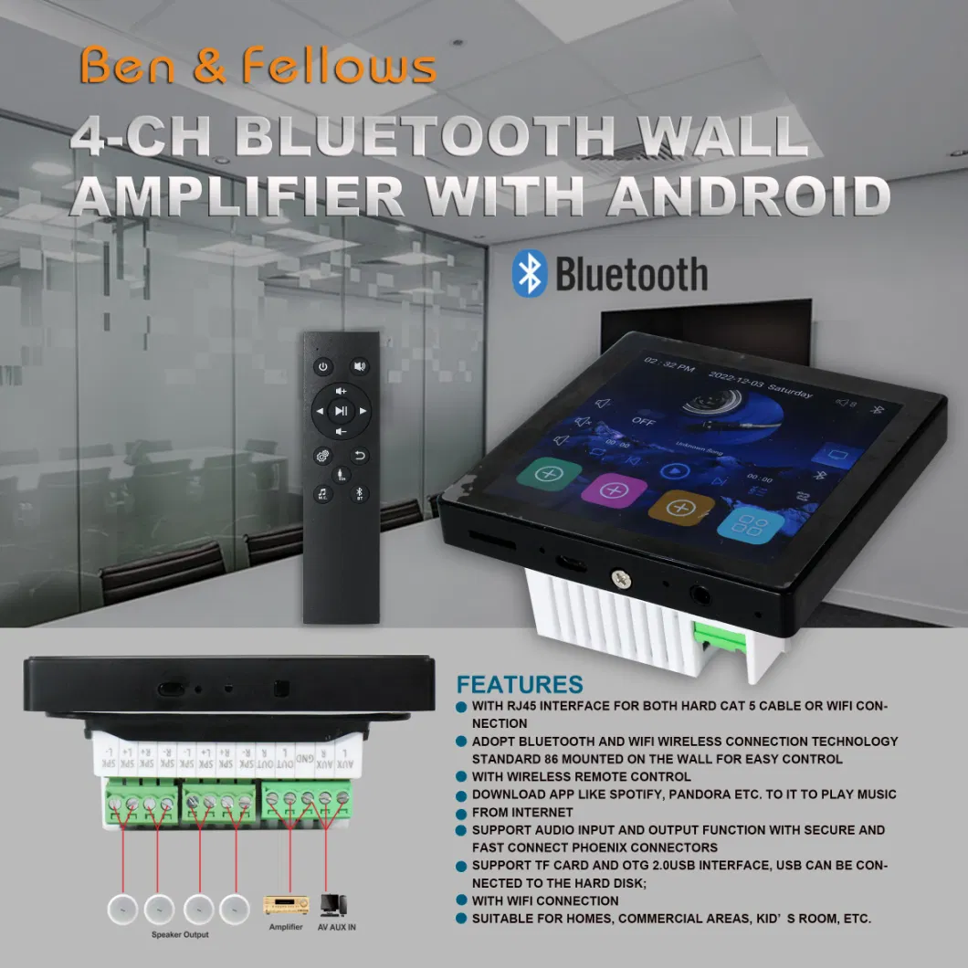 Home Mini Bluetooth Amplificador De 4-Channel Amplifier with Android