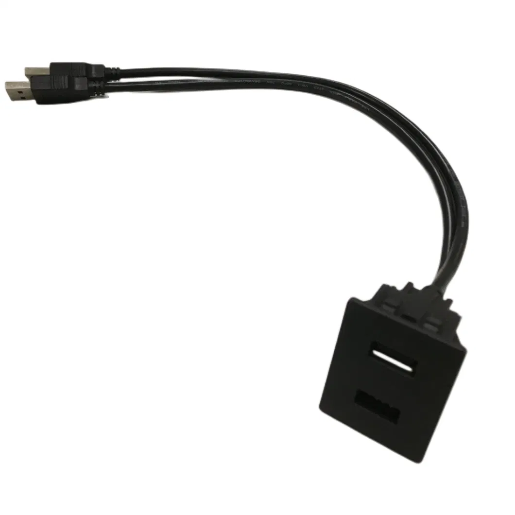 Aux USB Extension Cable Car Dash Mount Dual USB Panel for Mitsubishi