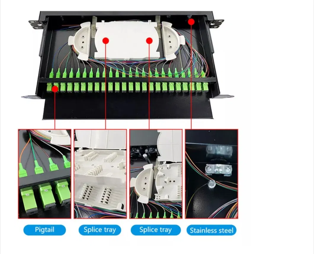 FTTH 1u 19&quot; 24 Port Sc/FC/St/LC Optical Rack Mount Fiber Optic Drawer Type Patch Panel ODF