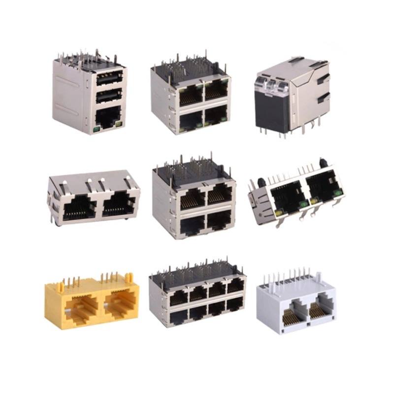 Cable Network PCB RJ45 Connectors Magnetic Module Jack Used for Network Card 1*N/2*N Vertical &amp; Low Profile Shielded Poe Poe+ Ethernet RJ45 with Transformer