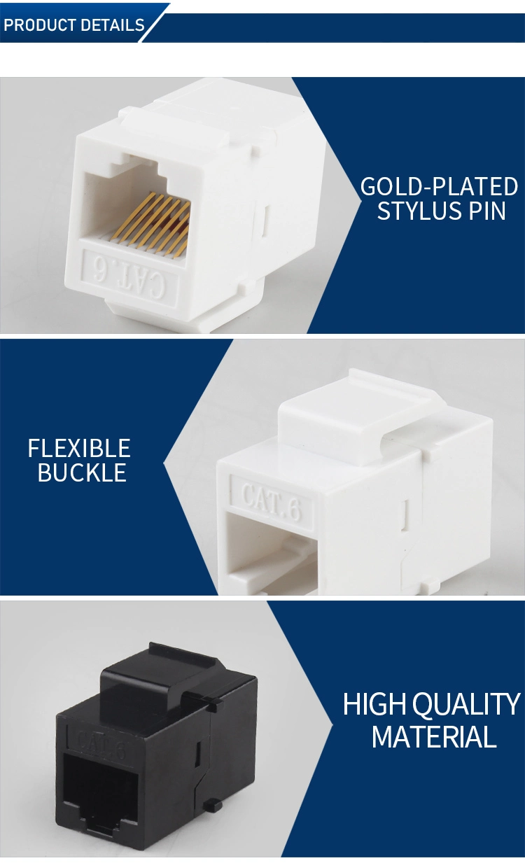 High Quality 180 Degree Female CAT6 Keystone Jack RJ45 Coupler