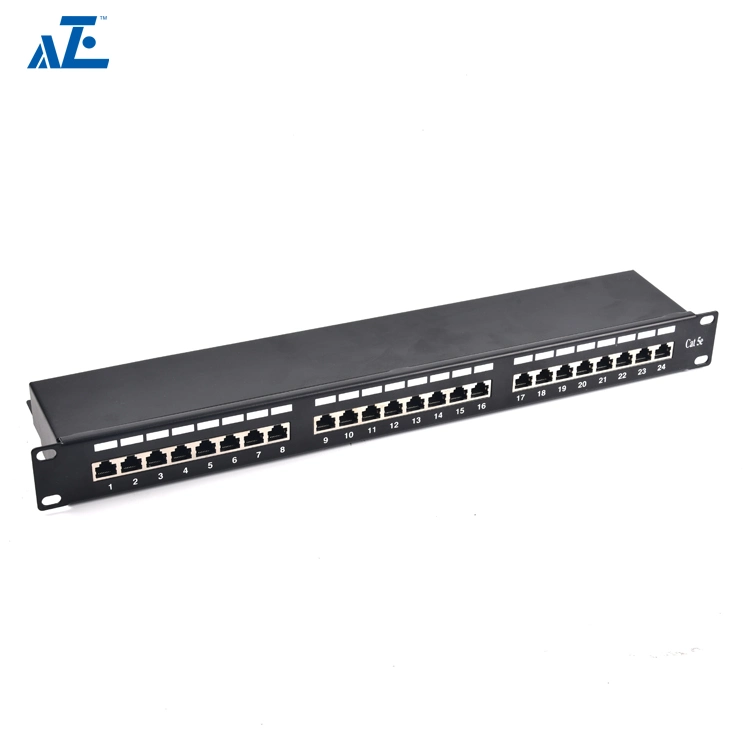 Aze Quality Guaranteed Shielded 1u Network 24port Keystone Patch Panel 24 Port Network Cat5e Pass Through Patch Panel -C5epanel1u24FTP