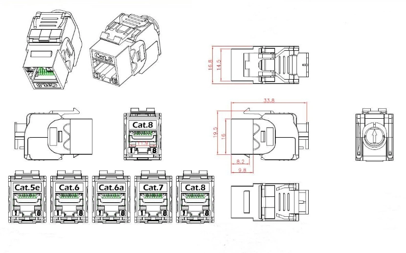 New Arrival Shielded CAT6 180 Degree Tool-Less Keystone Jack