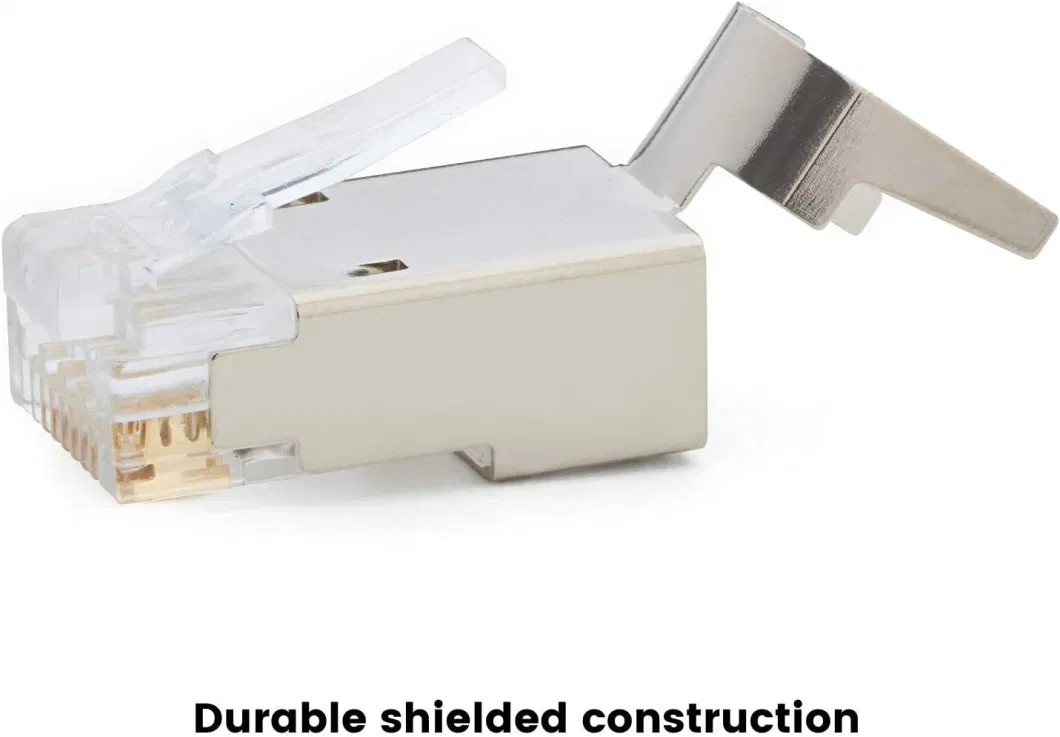 Shielded RJ45 CAT6 CAT6A Pass Through Connectors - 3 Prong 8p8c Gold Plated Ethernet Ends for FTP/STP Network Cable &amp; Solid Wire 20pack