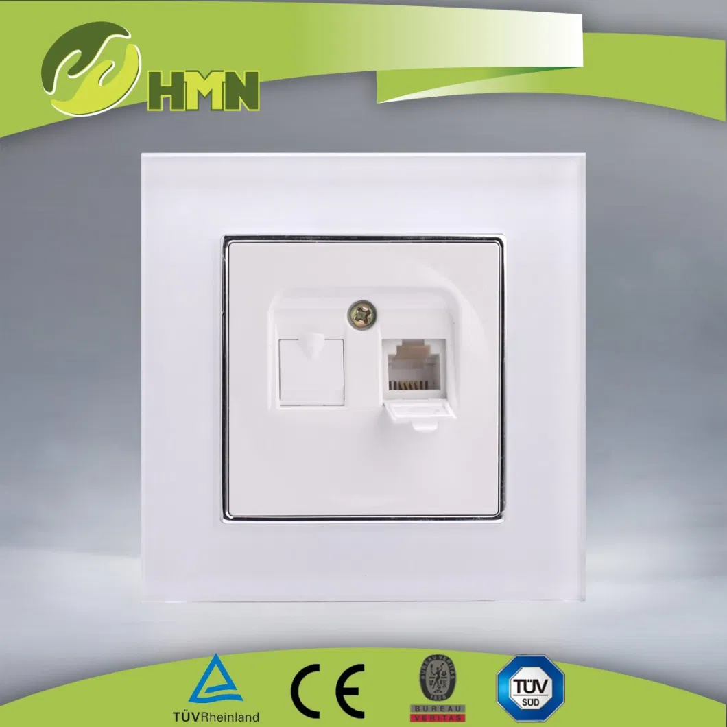 TUV CE CB European Standard Toughened Glass Data+Tel CAT3 CAT6 RJ11 RJ45 Electrical Wall Socket