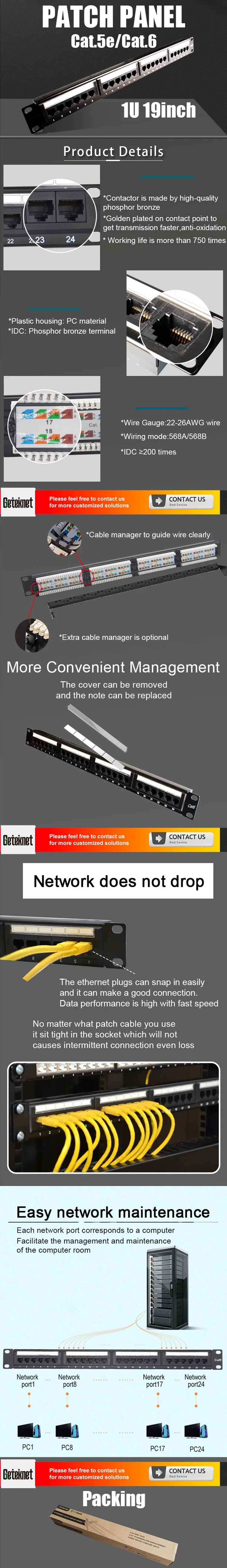 Gcabling UTP LAN Patch Panel 24 Ports Network RJ45 Ethernet Patch Panel for Server Rack Cabinet