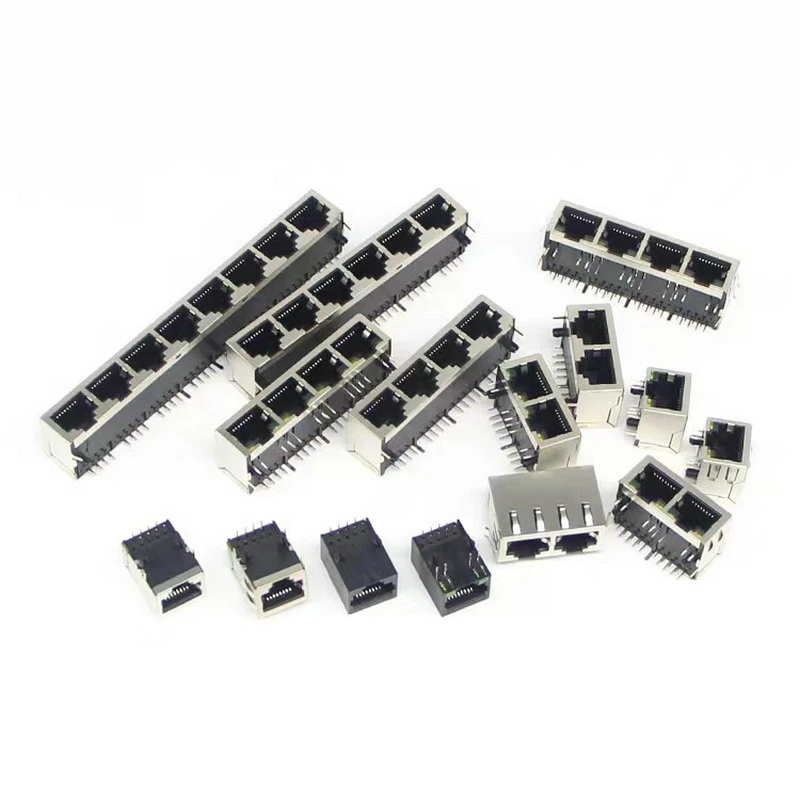 Quad 1X4 Port Shielded 1000 Base-T Female LED Fast Jack Ethernet Network PCB Cat5 CAT6 Cat7 RJ45 Connector