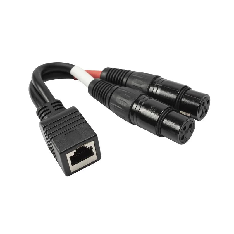 Factory Price High Quality Customized Black Molded Ethernet RJ45 Female to Dual XLR Female Adapter Cable for Data Transfer