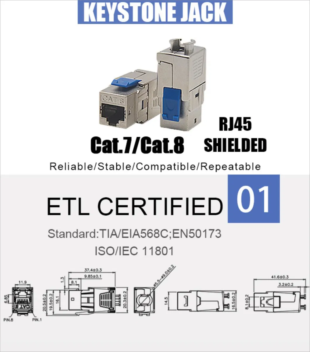 Gcabing 8p8c Toolless Cat7 Cat8 RJ45 Keystone Jack Shield Network Modularcat7 Cat8 Toolless FTP Keystone Jack