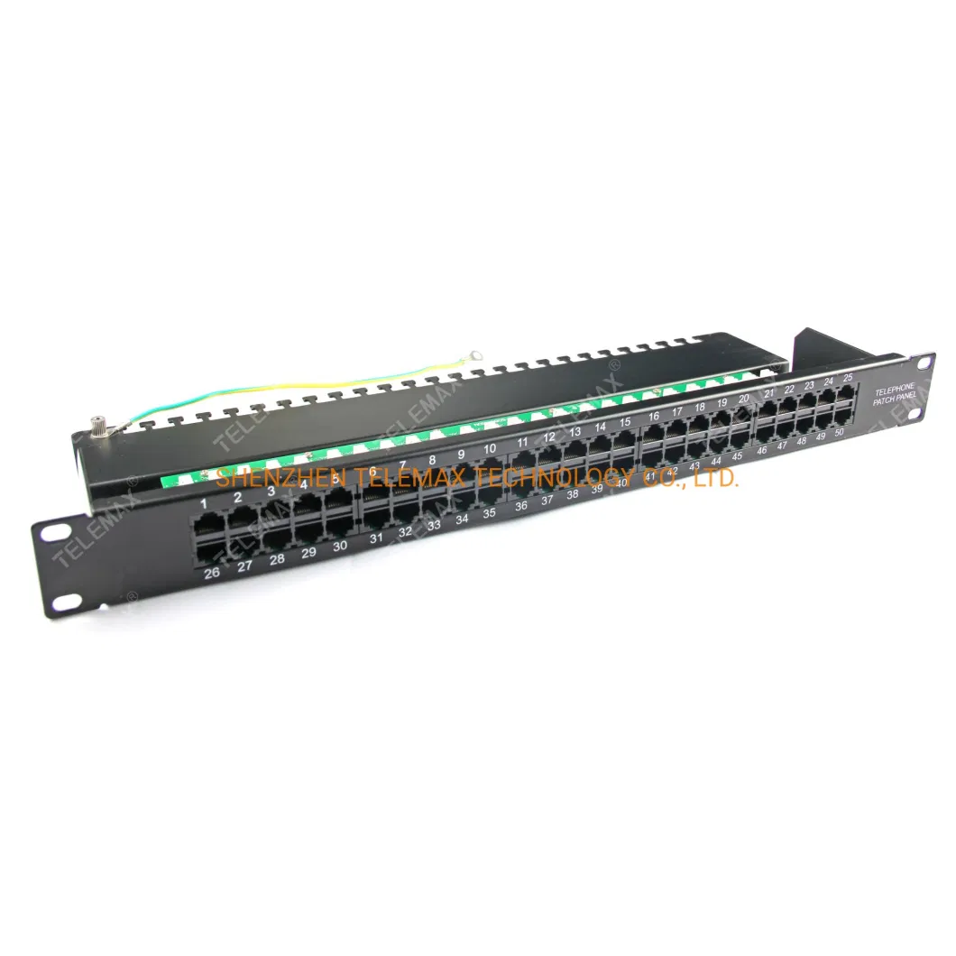 1u 19&prime;&prime; Cat. 3 RJ45 Telephone Patch Panel 50 Ports Data Voice Patch Panel