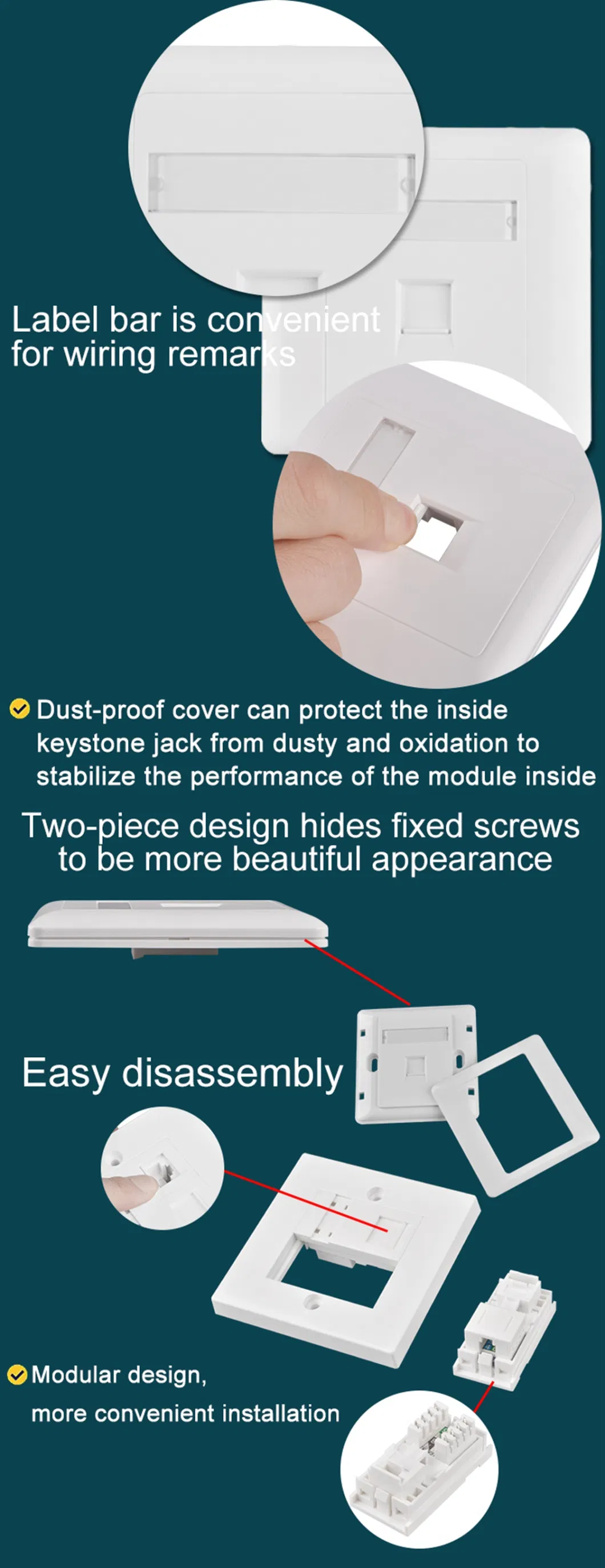 Gcabling Single Double RJ45 86X86mm Clutch Plate Facing RJ45 Outlet CAT6 Keystone Jack UK Faceplate