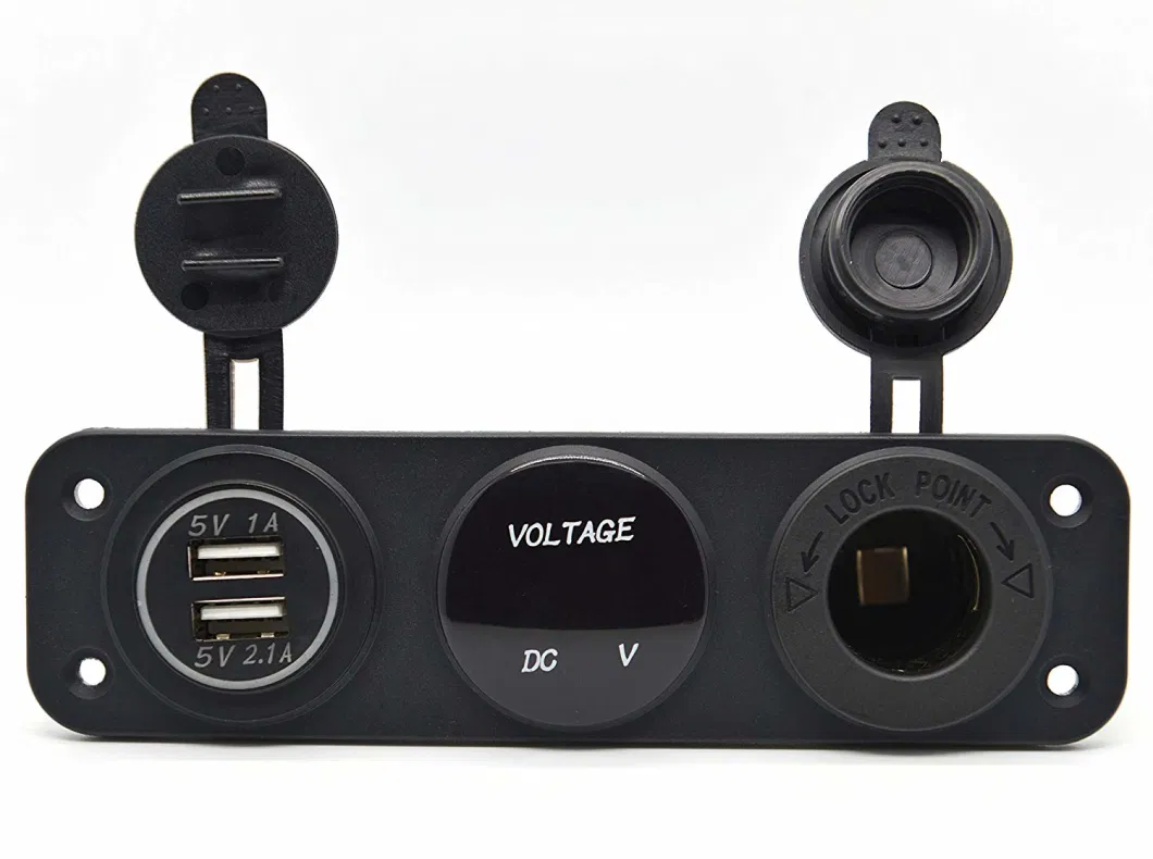 Triple Function Dual USB Charger + LED Voltmeter + 12V Outlet Power Socket Panel Jack