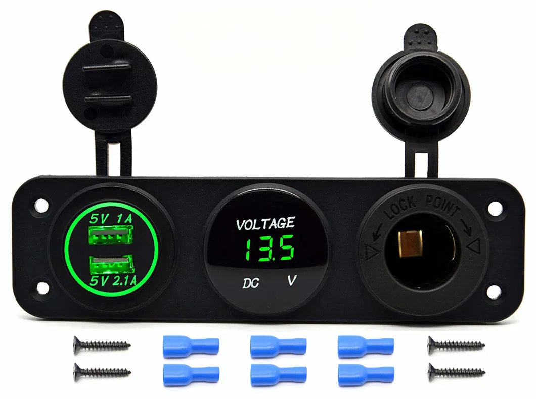 Triple Function Dual USB Charger + LED Voltmeter + 12V Outlet Power Socket Panel Jack