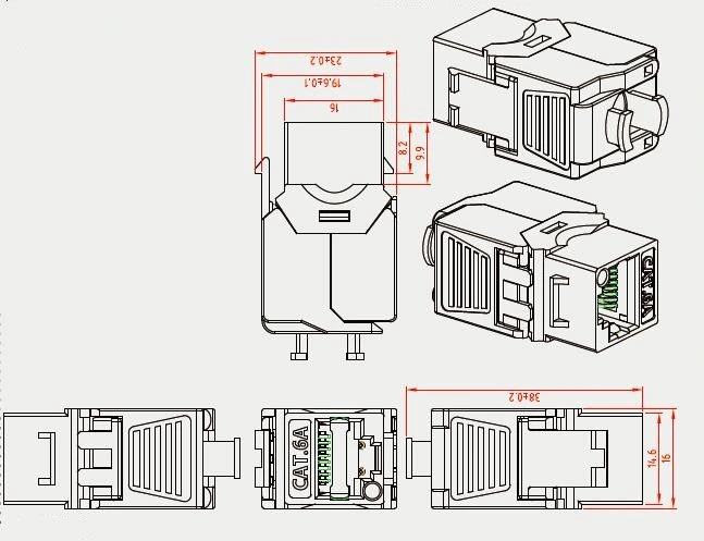 CAT6A FTP Keystone Jack Toolless 180 Degree RJ45 Keystone Jack Module Network Keystone Connector FTP Shielded RJ45 8p8c Coupler