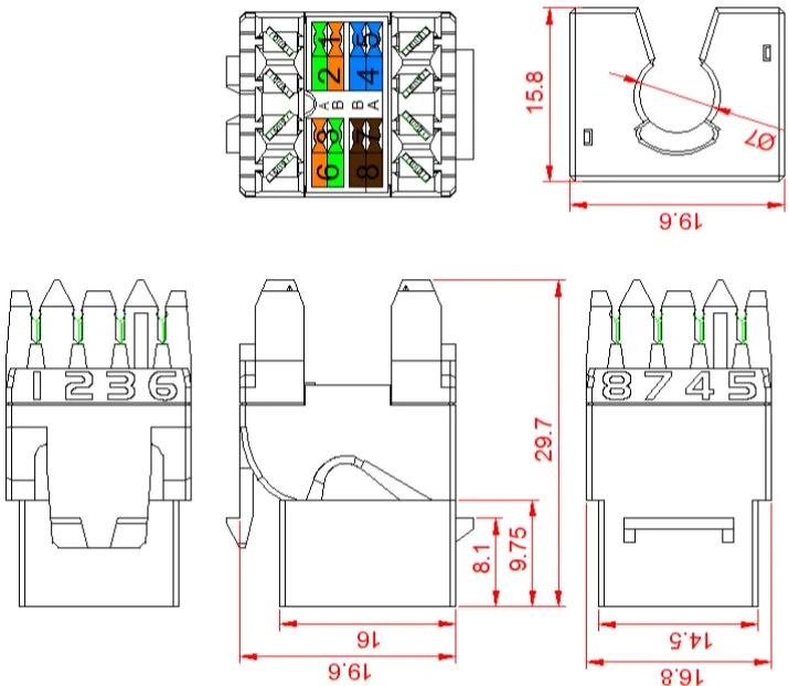 Rj 45 UTP Cat. 5e 180 Degree Keystone Jack