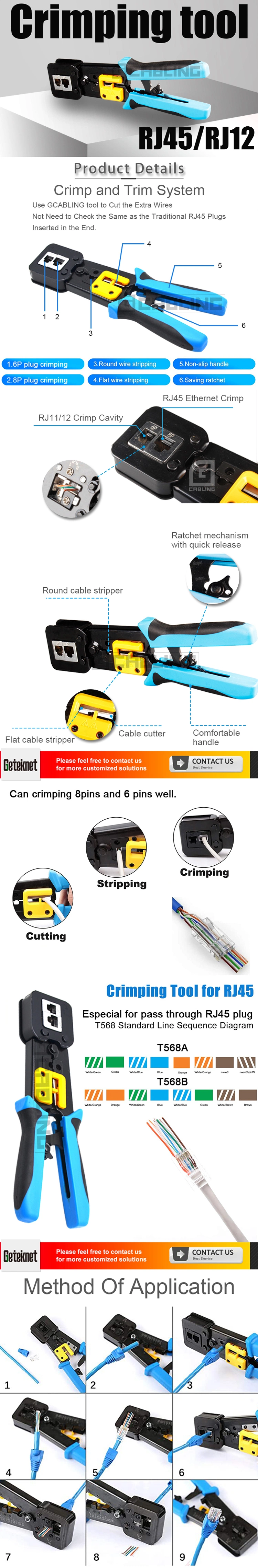 Gcabling RJ45 Rj11 Network Cat 5 Cat 5e Cat 6 Cat7 Cat8 Hand Crimping Tool