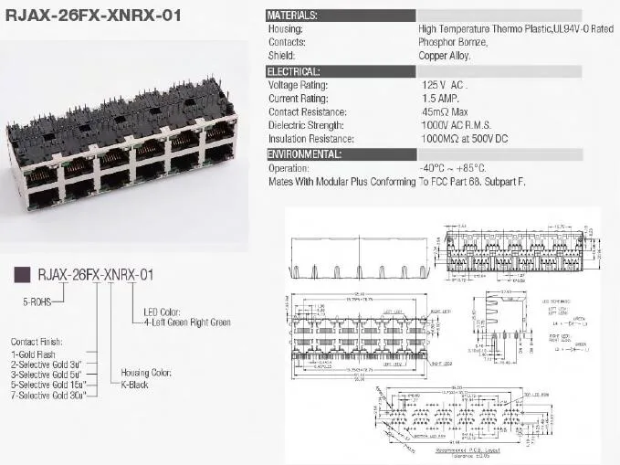 Multi-Port Magnetic Modular Jacks, Rj 45, 26pin