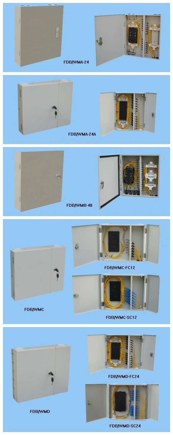 Indoor/Outdoor 12/24/48/72 Ports Wall Mount Fiber Distribution Boxes Optic Patch Panel