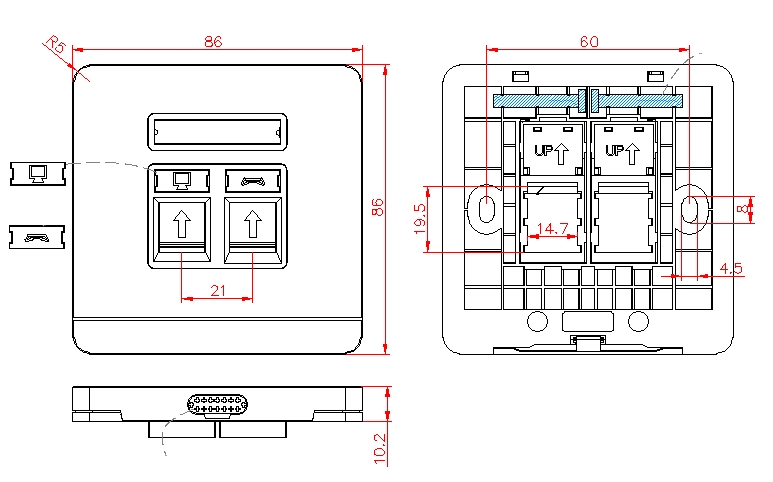 Best Selling Single Port RJ45 Cabling Network Faceplate 86*86 Type Wall Outlet