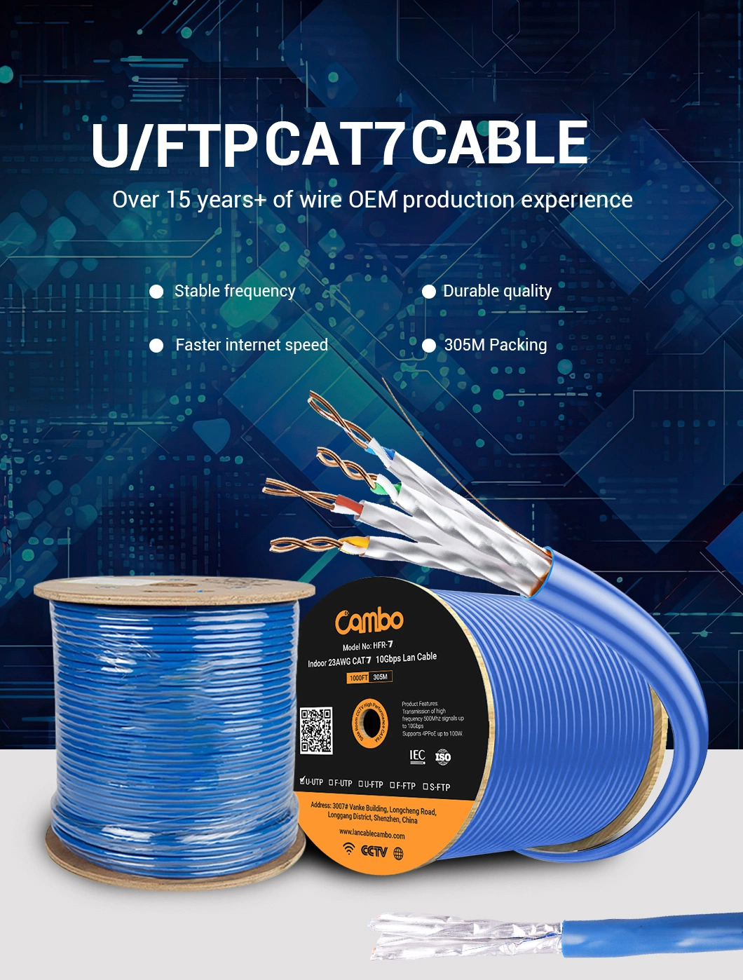High Speed Cat7 0.57 Bc Pair to Pair Shielded 305m Network Cable