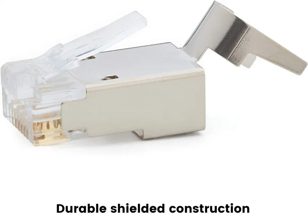 Shielded RJ45 CAT6 Cat 6A Connectors - Pass Through Connector Gold Plated 3 Prong 8p8c Modular Plugs for FTP/STP Stranded Ethernet Cable &amp; Solid Wire(50 PCS/Jar