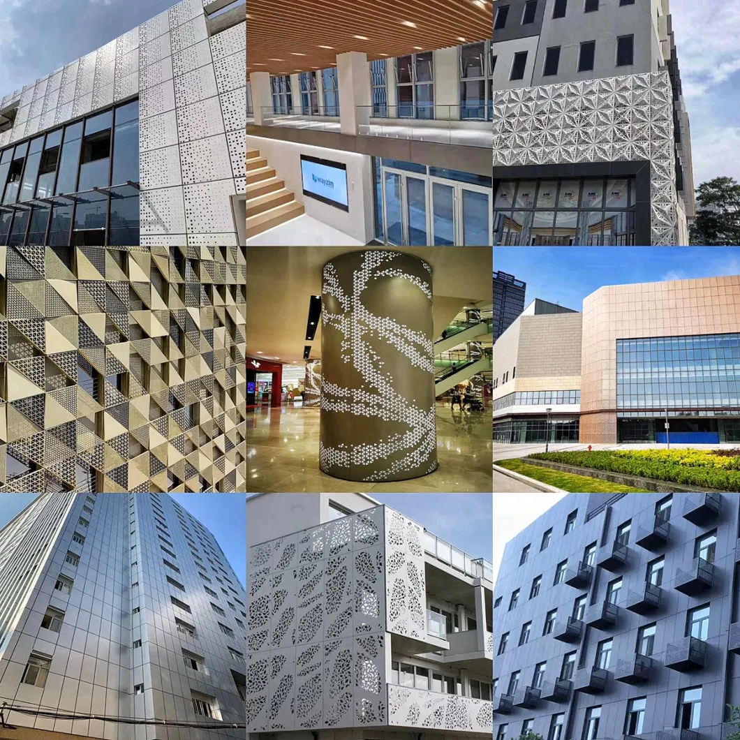Aluminum Building Material Facade Wall Cladding Outdoor Laser Cut Carved Decorative Square Curtain Wall Hole Punch Perforated Screen Sheet Metal Composite Panel