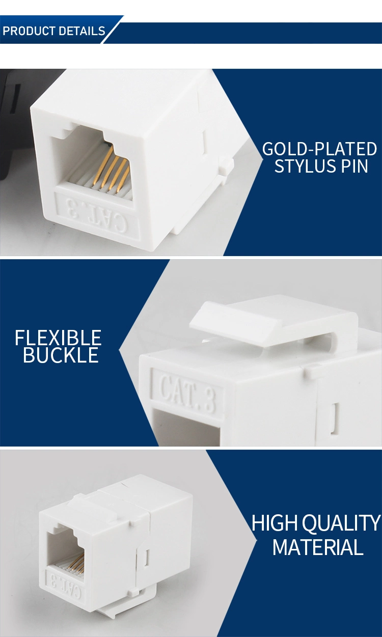 Cat3 Phone Jack 180 Degree Rj11 Keystone Jack Straight Coupler