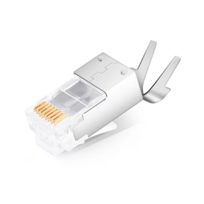 Venta caliente Lectroplated 3U Oro de plástico del conector RJ45 Cable 8 pines del conector de cristal blindado de la cabeza