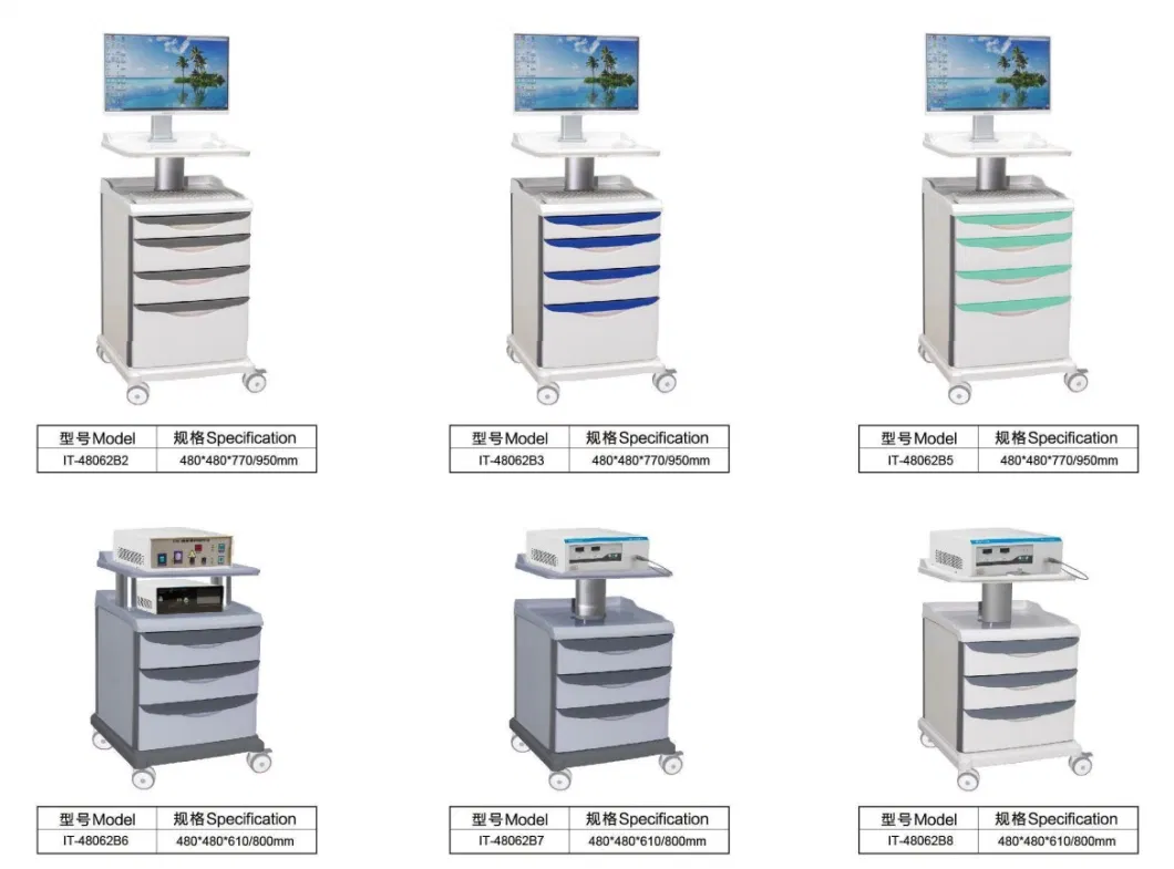 Clinic Hot Selling Mobile Workstation Nursing Trolley Cart Computer Trolley with Box