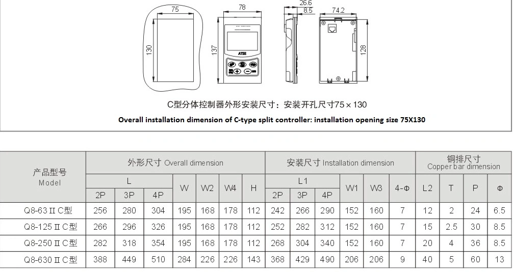 2 Sections Automatic Change Over Switch (Q8-1250IIA/4P)