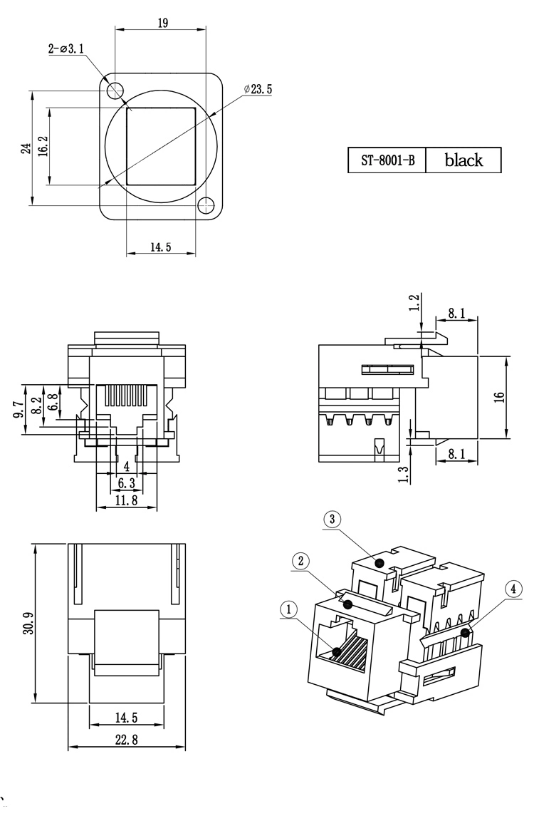 RJ45 Coupler Ethernet D-Type Socket Module Network Cabling Coupler RJ45 Cat5e