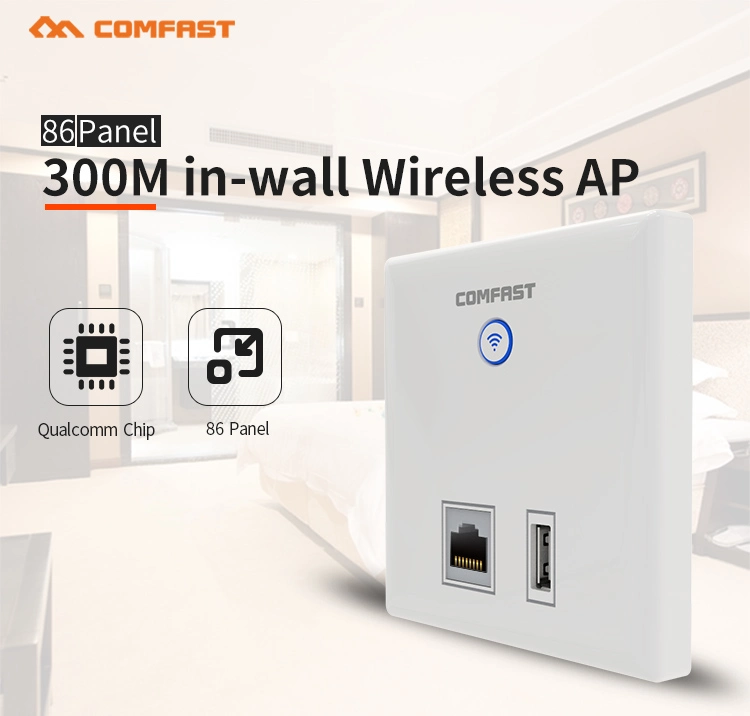 Comfast 86 Panel 300Mbps Qualcomm Chip Rj11+ RJ45 Port in-Wall Wireless Ap OEM/ODM