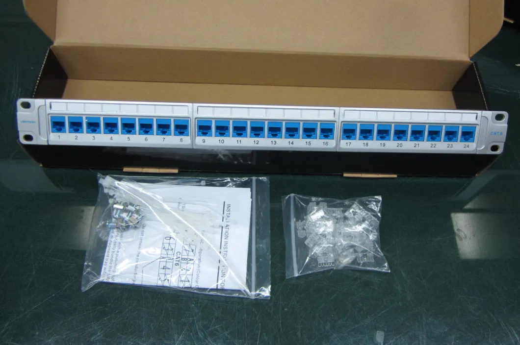 High Quality 24 Ports Patch Panel CAT6 UTP with RJ45 Keystone Jacks