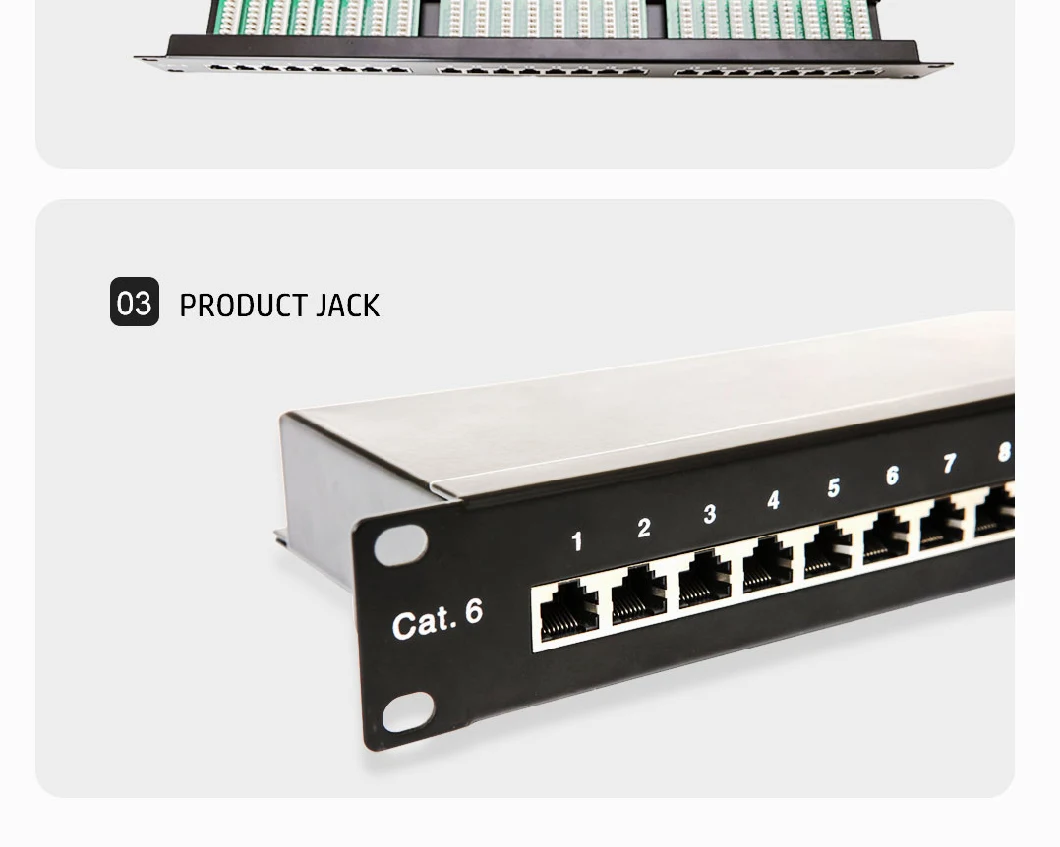 FTP 1u 19 Inch 24 Port Patch Panel Cat. 6 Modular with Back Bar for Network Cabling