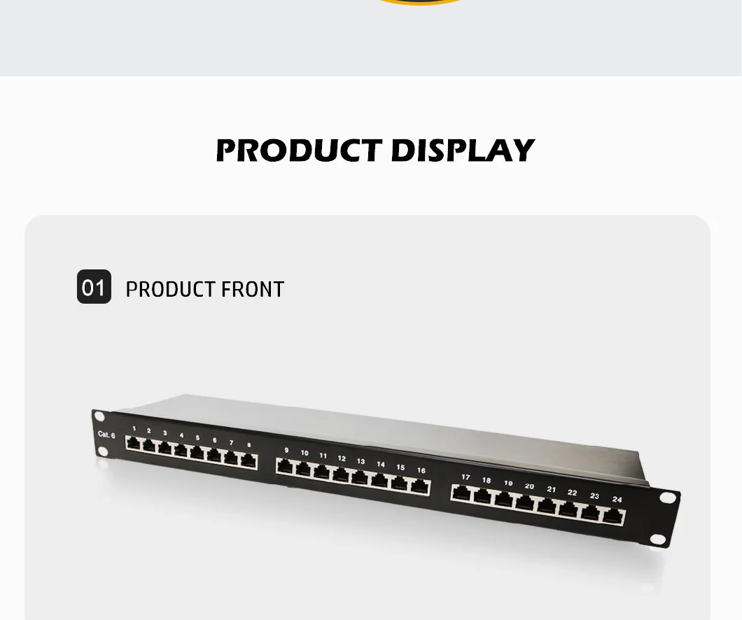 FTP 1u 19 Inch 24 Port Patch Panel Cat. 6 Modular with Back Bar for Network Cabling