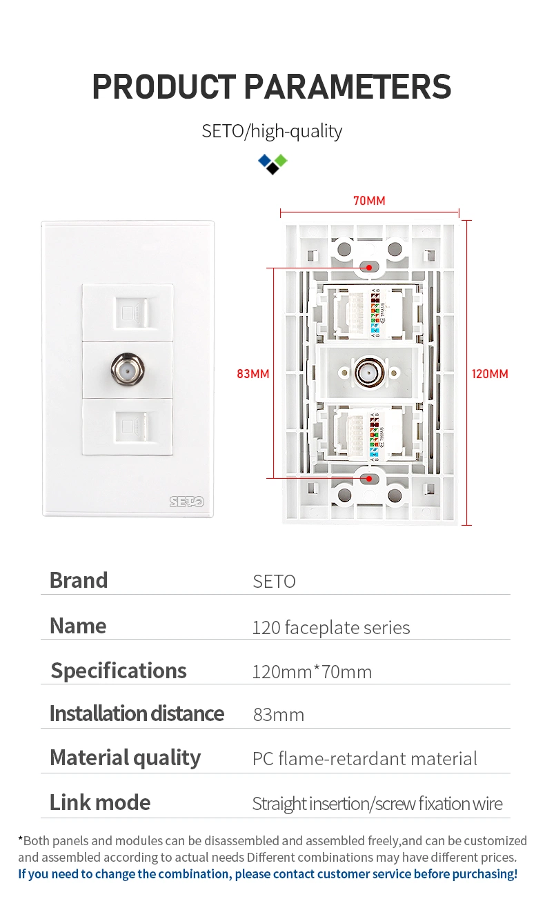 Seto 2 Gang RJ45 F Type TV Power Socket Outlet